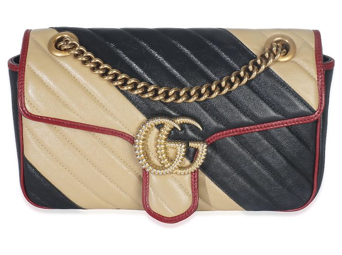 Borsa a Spalla Marmont Small Torchon in Pelle di Vitello Matelassé Nera e Beige Gucci Multicolore - vista 8