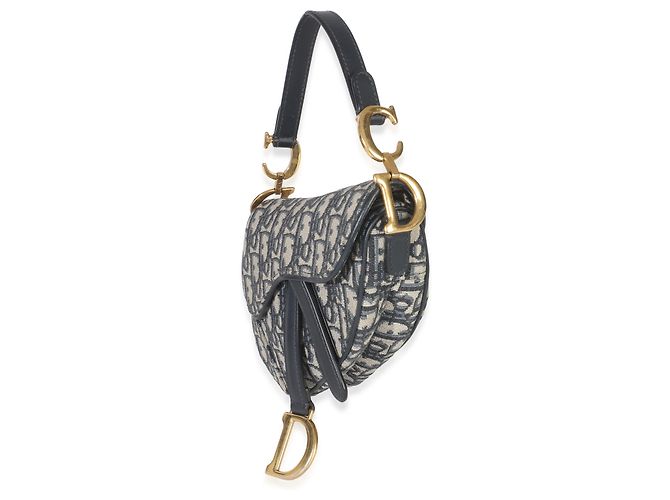 Mini Saddle Bag in Tela Obliqua Blu Marino Christian Dior - vista 3