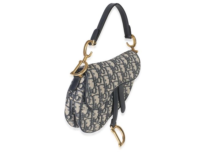 Mini Saddle Bag in Tela Obliqua Blu Marino Christian Dior - vista 4