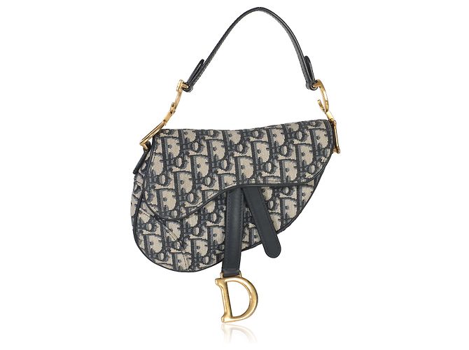 Mini Saddle Bag in Tela Obliqua Blu Marino Christian Dior - vista 8