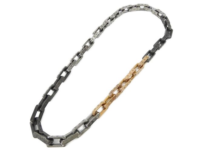 Collana Monogram Chain L M01190 Louis Vuitton Nero Argento D'oro - vista 2