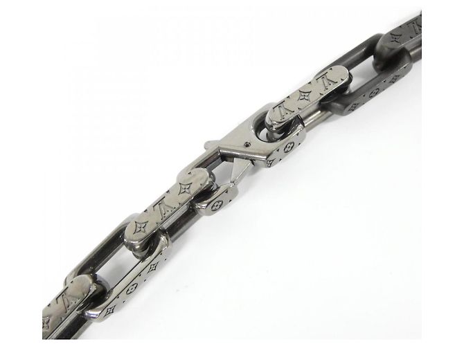 Collana Monogram Chain L M01190 Louis Vuitton Nero Argento D'oro - vista 3