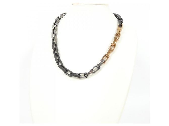 Collana Monogram Chain L M01190 Louis Vuitton Nero Argento D'oro - vista 4
