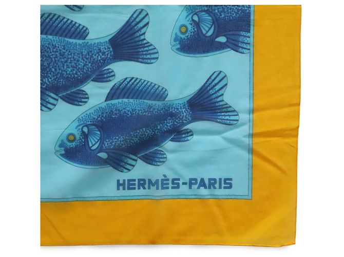Großer Baumwollschal von Hermès Blau Gelb - Ansicht 4