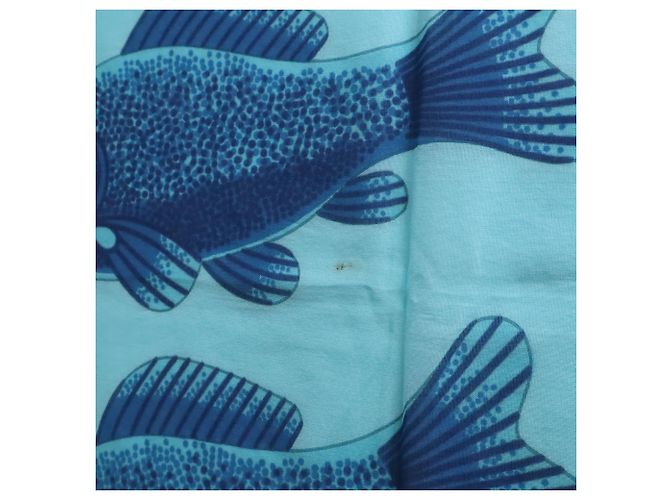 Großer Baumwollschal von Hermès Blau Gelb - Ansicht 5