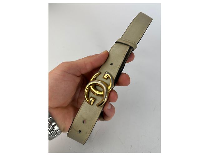Ceinture en cuir GG vintage Gucci grise Beige - vue 2