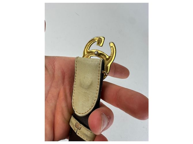 Ceinture en cuir GG vintage Gucci grise Beige - vue 3