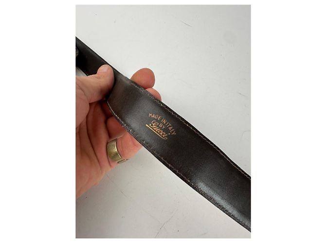 Ceinture en cuir GG vintage Gucci grise Beige - vue 4