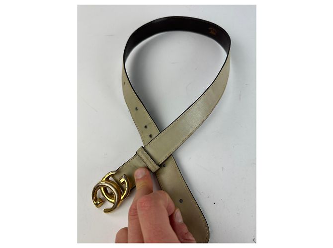 Ceinture en cuir GG vintage Gucci grise Beige - vue 9