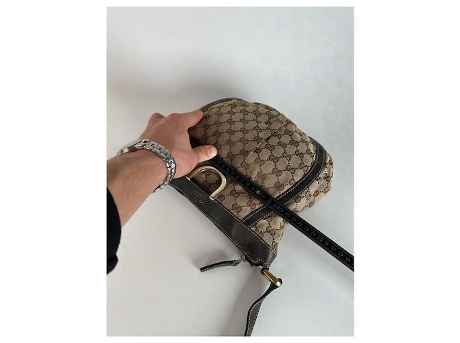 Borsa a spalla / crossbody D-Ring vintage Gucci monogramma beige marrone - vista 11