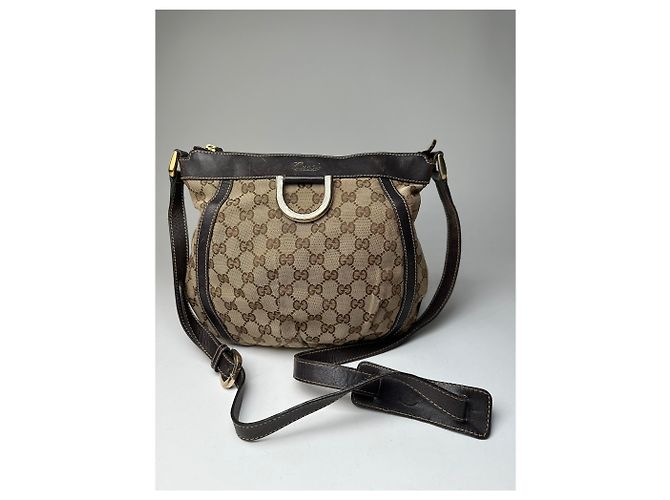 Borsa a spalla / crossbody D-Ring vintage Gucci monogramma beige marrone - vista 13