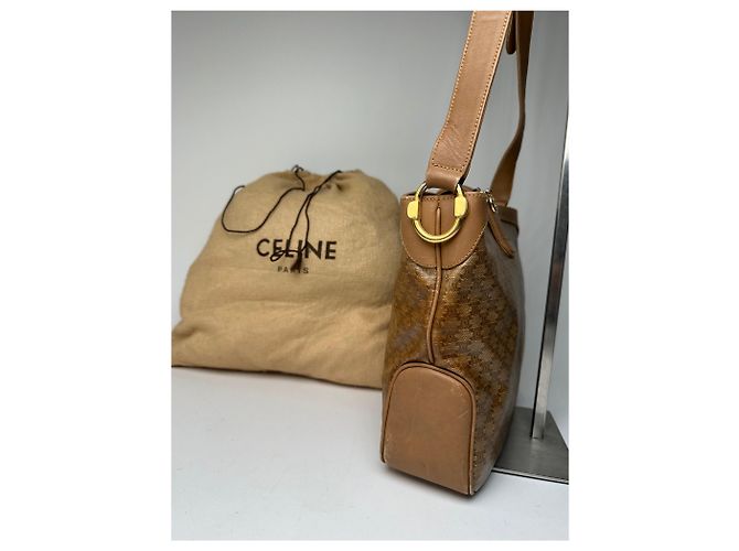Céline Vintage Celine Paris Triomphe Monogram Schulter- / Umhängetasche Gold Braun Golden - Ansicht 10