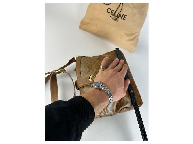 Céline Vintage Celine Paris Triomphe Monogram Schulter- / Umhängetasche Gold Braun Golden - Ansicht 12