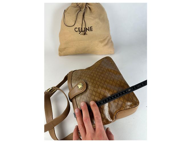 Céline Vintage Celine Paris Triomphe Monogram Schulter- / Umhängetasche Gold Braun Golden - Ansicht 13