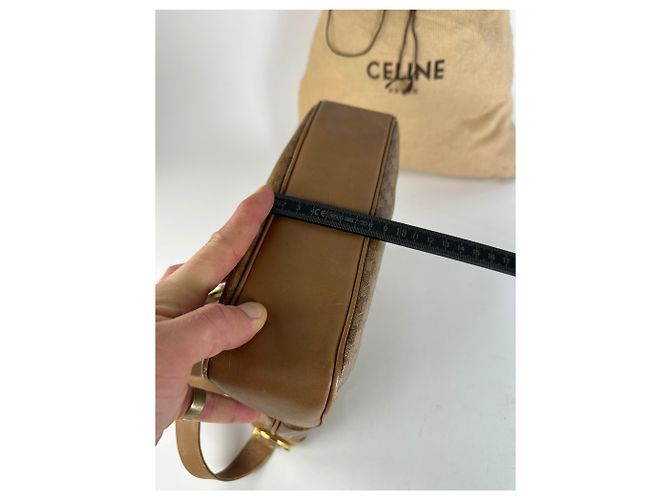 Céline Vintage Celine Paris Triomphe Monogram Schulter- / Umhängetasche Gold Braun Golden - Ansicht 14