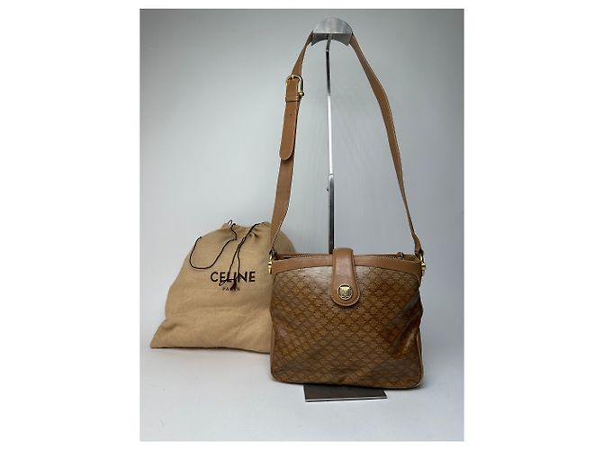 Céline Vintage Celine Paris Triomphe Monogram Schulter- / Umhängetasche Gold Braun Golden - Ansicht 15