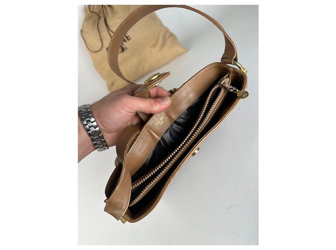 Céline Vintage Celine Paris Triomphe Monogram Schulter- / Umhängetasche Gold Braun Golden - Ansicht 3