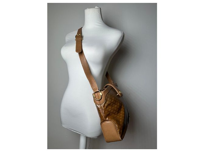 Céline Vintage Celine Paris Triomphe Monogram Schulter- / Umhängetasche Gold Braun Golden - Ansicht 4
