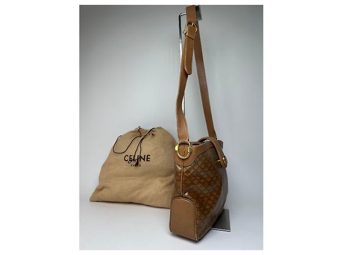 Céline Vintage Celine Paris Triomphe Monogram Schulter- / Umhängetasche Gold Braun Golden - Ansicht 9
