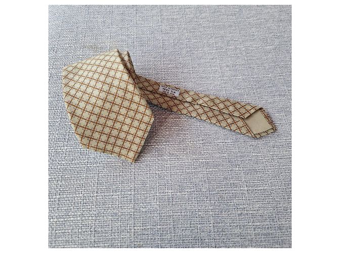 Hermès beige silk tie with chain pattern Brown - view 2