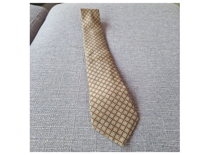 Hermès beige silk tie with chain pattern Brown - view 3