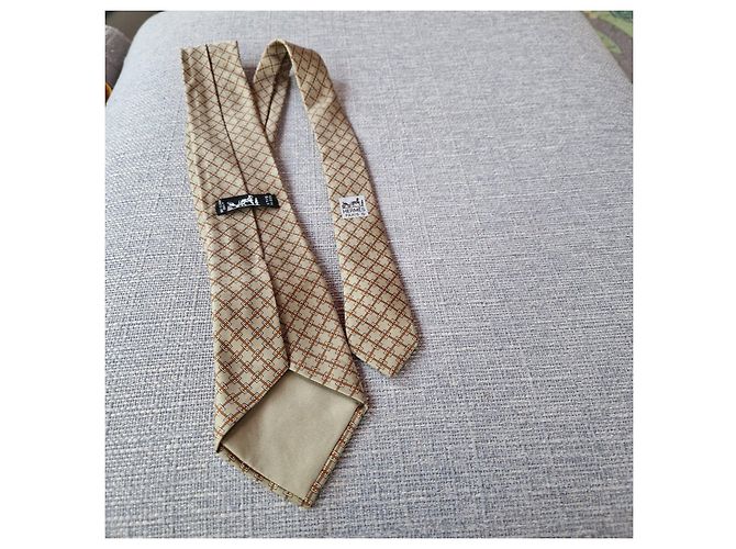 Hermès beige silk tie with chain pattern Brown - view 4