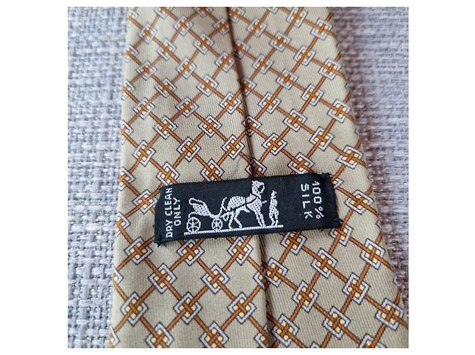 Hermès beige silk tie with chain pattern Brown - view 5