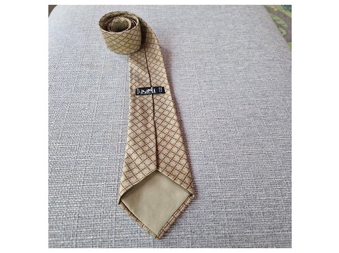 Hermès beige silk tie with chain pattern Brown - view 6