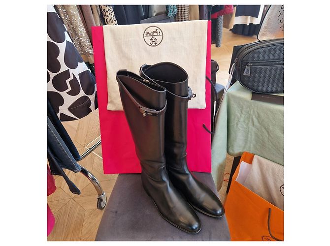 Botas Jumping de Cuero Negro Hermès - vista 3