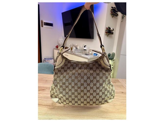 Borsa Gucci Hobo Monogram Marrone Beige - vista 3