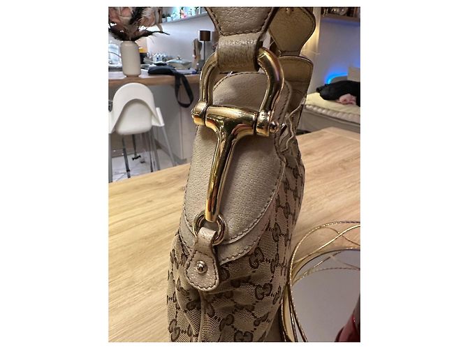 Borsa Gucci Hobo Monogram Marrone Beige - vista 6