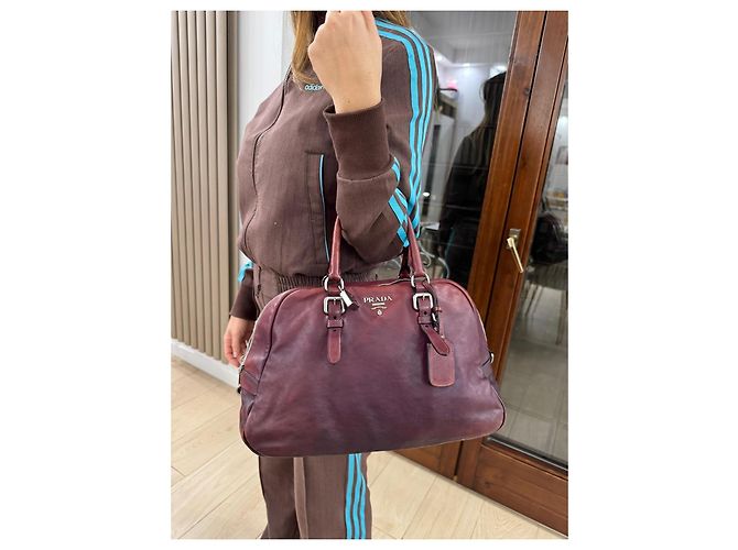 Borsa Prada in pelle bordeaux Bordò - vista 17