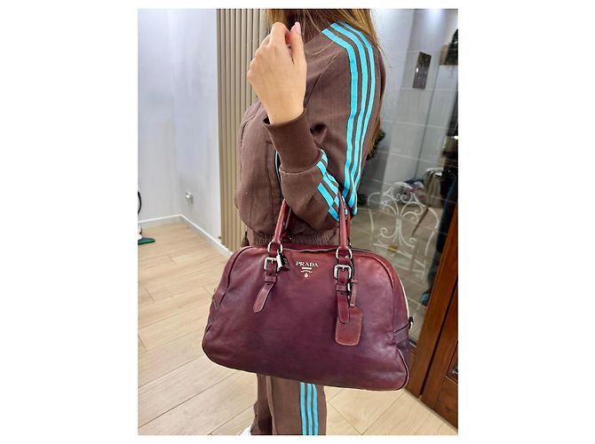 Borsa Prada in pelle bordeaux Bordò - vista 18
