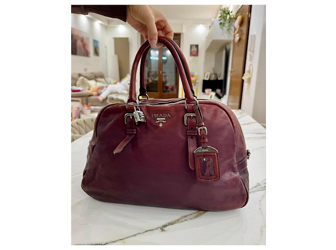 Borsa Prada in pelle bordeaux Bordò - vista 2
