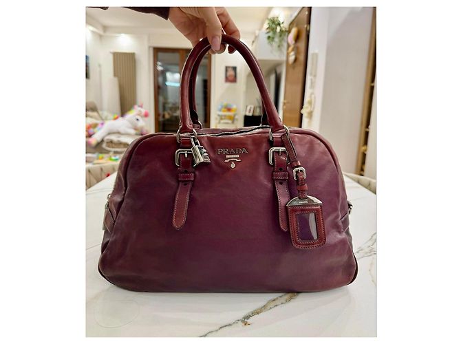 Borsa Prada in pelle bordeaux Bordò - vista 3