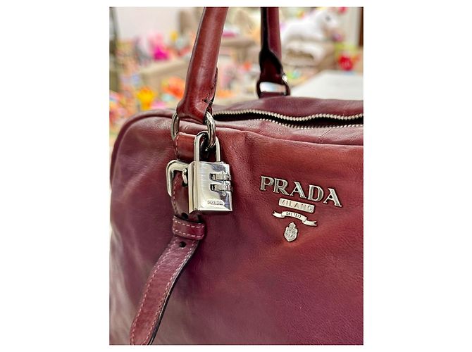 Borsa Prada in pelle bordeaux Bordò - vista 5