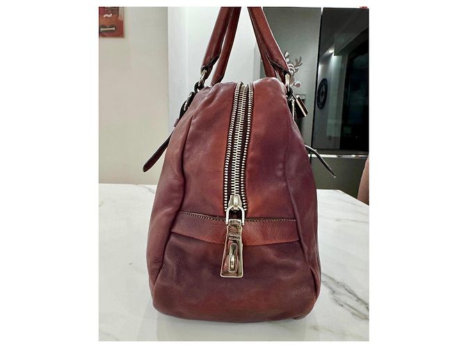 Borsa Prada in pelle bordeaux Bordò - vista 7