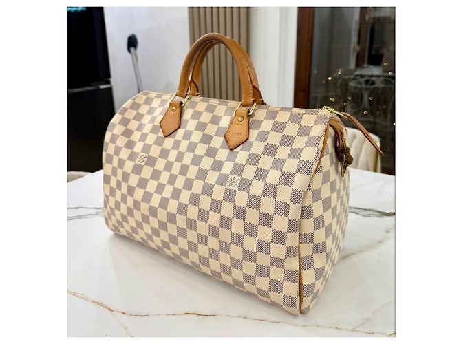 Bolsa Louis Vuitton Speedy 35 em lona Damier Azur Fora de branco - vista 13