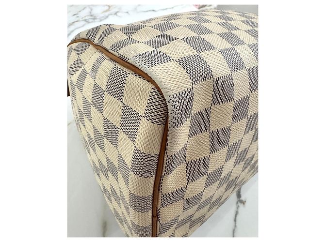 Bolsa Louis Vuitton Speedy 35 em lona Damier Azur Fora de branco - vista 15