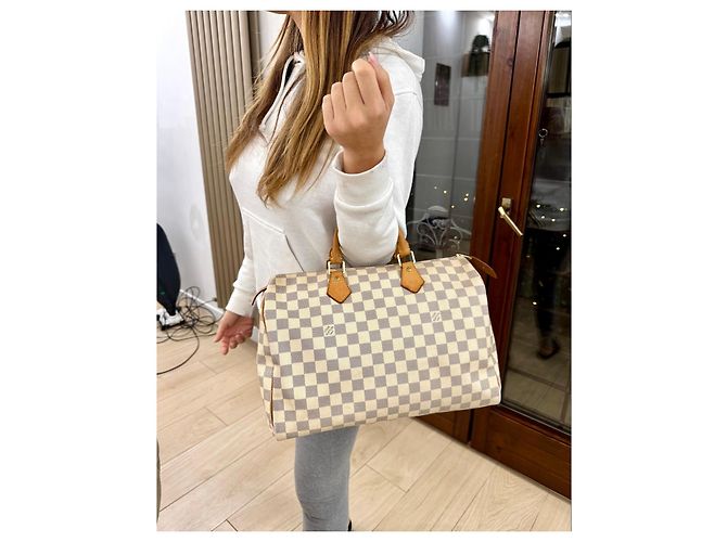 Bolsa Louis Vuitton Speedy 35 em lona Damier Azur Fora de branco - vista 20