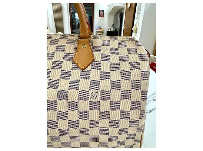 Bolsa Louis Vuitton Speedy 35 em lona Damier Azur Fora de branco - vista 3