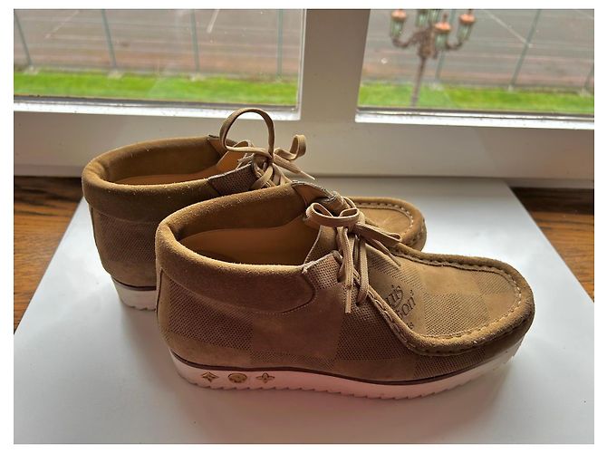 Scarpe basse in suede Louis Vuitton Damier Marrone Beige Cammello - vista 2