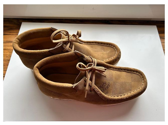 Scarpe basse in suede Louis Vuitton Damier Marrone Beige Cammello - vista 3
