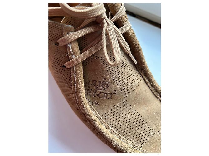 Scarpe basse in suede Louis Vuitton Damier Marrone Beige Cammello - vista 8