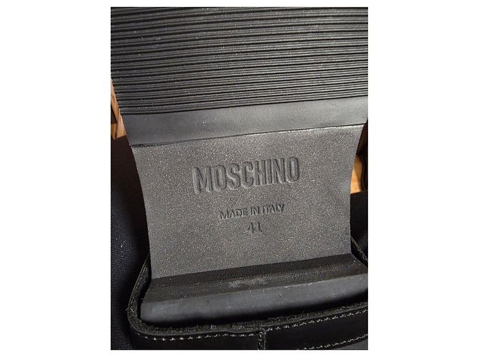 Nuevas botas altas de cuero negro Moschino con logo dorado talla 42 EU - vista 4