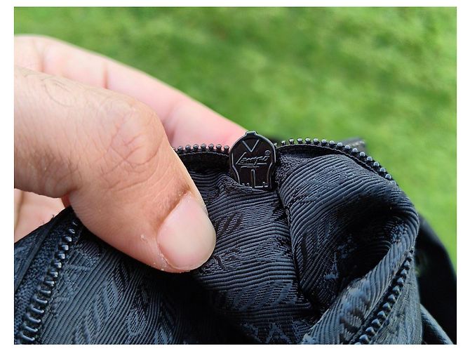 Prada black nylon backpack adorned with blue and white details - view 11