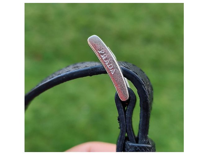 Prada black nylon backpack adorned with blue and white details - view 12