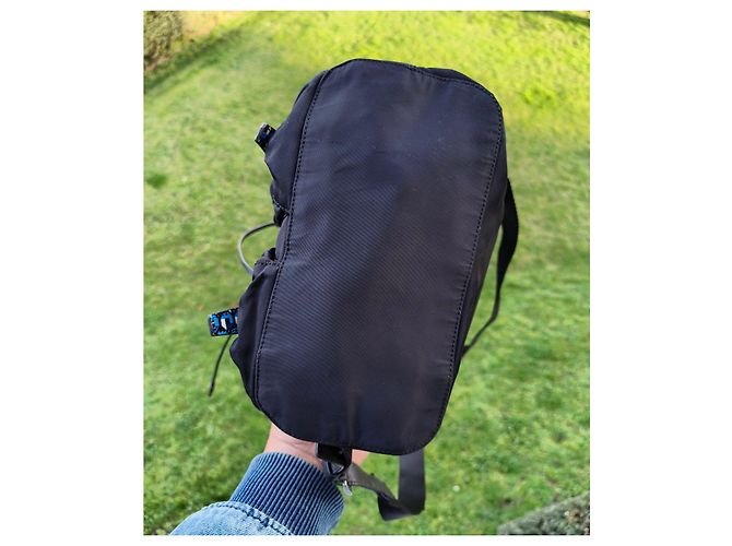 Prada black nylon backpack adorned with blue and white details - view 13