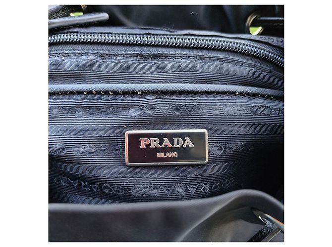 Prada black nylon backpack adorned with blue and white details - view 6