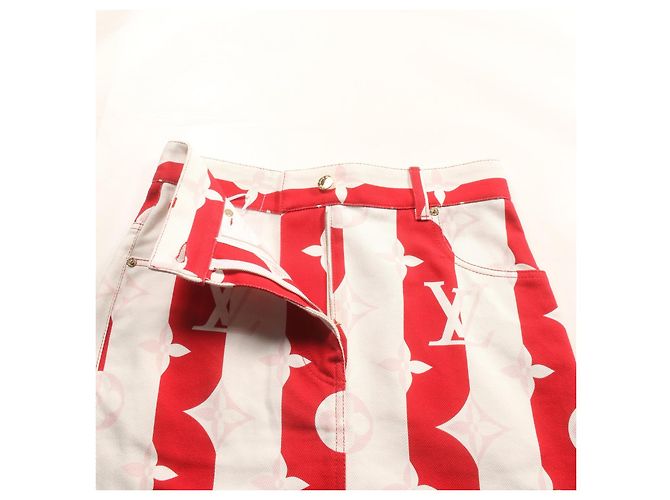 Louis Vuitton Monogram Cotton Skirt Pink White Red - view 6